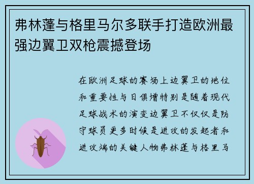 弗林蓬与格里马尔多联手打造欧洲最强边翼卫双枪震撼登场 弗林蓬与格里马尔多联手打造欧洲最强边翼卫双枪震撼登场