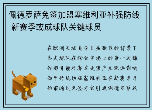 佩德罗萨免签加盟塞维利亚补强防线 新赛季或成球队关键球员 佩德罗萨免签加盟塞维利亚补强防线 新赛季或成球队关键球员